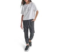 DKNY Women's Rhinestone Logo Cropped Short Sleeve Tee, White, Small, White, S