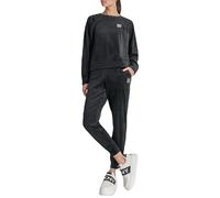 DKNY womens Rhinestone Logo Velour Crewneck Sweatshirt, Black, S