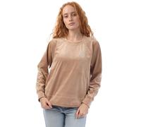 DKNY Women's Rhinestone Velour Crew Neck Sweatshirt - Beige - XS - Beige - 95% Polyester/5% Elastane