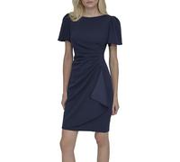 DKNY Womens Ruched Side V-Neck Short Sleeve Dress, Navy, 10