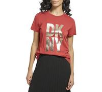 DKNY Women's S/S Stack Logo Tee T-Shirt, Red Ochre, S