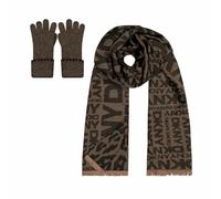 DKNY Women's Scarf and Gloves Gift Set Winter Knit Scarf with Matching Gloves, Soft Warm Acrylic Blend, Stylish Logo Pattern, One Size (2, Beige, One Size)