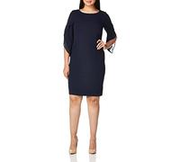 DKNY Women's Sheath with 3/4 Chiffon Sleeve Dress, Navy, 20