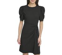 DKNY Women's Short Balloon Sleeve Ruched Dress Casual Night, Black, 6