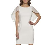 DKNY Women's Short Sleeve Combo Cape Dress, Ivory, 8