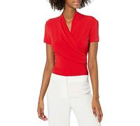 DKNY Women's Short Sleeve Cross Front Suit Blouse Shirt, Poppy, S
