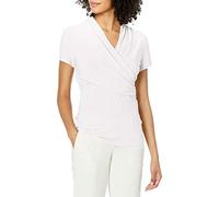 DKNY Women's Short Sleeve Cross Front Suit Blouse Shirt, White, L