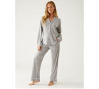 DKNY Women's Signature Long Sleeve Notch Collar Pyjama Set in Grey | Size: XS DKNY Grey XS