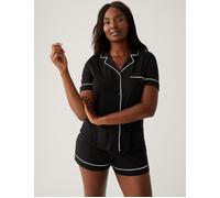 DKNY Women's Signature Short Sleeve Notch Collar Boxer Set in Black | Size: Large DKNY Black L