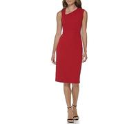 DKNY Women's Sleeveless Asymmetric Neck Scuba Crepe Dress, Scarlet, 8