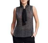 DKNY Women's Sleeveless Neck Tie Blouse, Black/White, M
