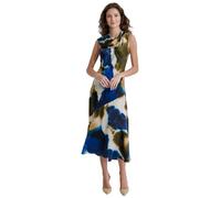 DKNY Women's Sleeveless Printed Tie Neck Dress, Exploded Ink Swirl, L
