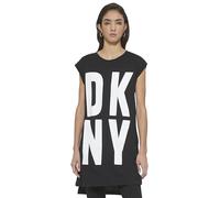 DKNY Women's Sportswear Cap Sleeve Logo T-Shirt Dress, Schwarz/weiß, L
