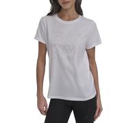 DKNY Women's Stacked Rhinestone Outline Graphic Crew Neck Tee T-Shirt, White and Silver, XL