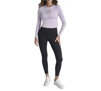 DKNY Women's Stacked Textured Sttripe Logo Long Sleeve Tee T-Shirt, Orchid/Silver, L