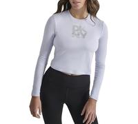 DKNY Women's Stacked Textured Sttripe Logo Long Sleeve Tee T-Shirt, Rain/Silver, L