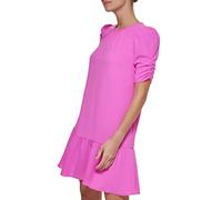 DKNY Women's Trapeze Dress with Ruched Sleeves and Ruffle Hem, Cosmic Pink, 6