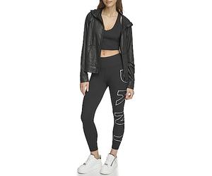 DKNY Women's Tummy Control Workout Yoga Leggings, Black/Silver, Medium