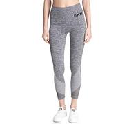 DKNY Women's Tummy Control Workout Yoga Leggings, Heather Grey Seamless Tight with Black Logo, S