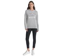 DKNY Women's Varsity Logo Intarsi Sweater, Pearl Grey Heater/Ivory, L