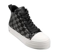 DKNY Women's Yaser Logo-Lace Up Mid Sneaker, Black and Nickel, 5 UK