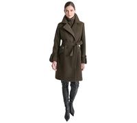 DKNY Women's Zip Front Belted Wrap Coat, Loden, XL