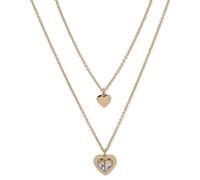 DKNY Yellow Gold Crystal Heart Double Row Pendant