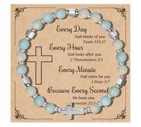 Dkodfi Natural Stone Stretch Bracelet for Women - Easter Gifts for Teens Cross Bracelet | Christmas Christian Baptism Gift for Her, Meaningful Gifts, Unique Gift for Friends Mom Daughter Sister, One