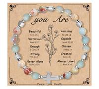 Dkodfi Natural Stone Stretch Bracelet for Women - Holy Water Elastic Cross Bracelet | Christmas Christian Baptism Gift, Meaningful Gifts, Unique Gift for Friends Mom Daughter Sister, One Size, Stone