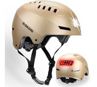 DKONI Bike Helmet with LED Lights Bicycle Helmets Commuter Cycling Helmet USB Rechargeable Front & Back LED Light Helmet for Adult Men Women (Gold, M: 21.2″-22.5″(54-58cm))