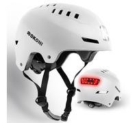 DKONI Bike Helmet with LED Lights Bicycle Helmets Commuter Cycling Helmet USB Rechargeable Front & Back LED Light Helmet for Adult Men Women (White, M: 21.2″-22.5″(54-58cm))