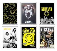 DKORARTE Set of 6 A4 Decorative Wall Sheets for Pictures Living Room Decoration Modern, Bedrooms, Rooms, Without Frame, Nirvana, Kurt Cobain, (29.7 x 21 cm)