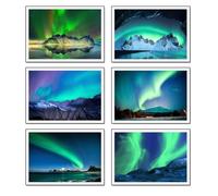 DKORARTE Set of 6 A4 Decorative Wall Sheets for Pictures Living Room Decoration Modern, Bedrooms, Room, Without Frame, Landscape, Nature, Norwegian Aurora Borealis, (29.7 x 21 cm)