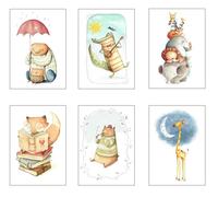 DKORARTE Set of 6 A4 Decorative Wall Sheets for Pictures Living Room Decoration Modern, Bedrooms, Rooms, Without Frame, Children, Drawings, Animals, Plush (29.7 x 21 cm)