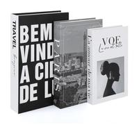 DKOTON 3 Pack Decorative Books, Faux Book Storage Box - Black, White, Grey | Nesting Modern Book Boxes Decorative, Magnetic Closure, Fake Books for Coffee Table, Bookshelf, Mantel & Living Room Decor