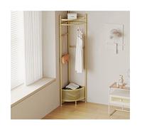 DKRAHRJJ Corner Garment Rack with Bottom Basket Metal Coat Rack with Hoofor Hanging Scarf,Clothes and Bfor Bedroom/Gold/45 * 35 * 174Cm