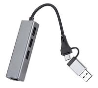 DKSooozs 1 PCS 1000Mbps 3 Port 3.0 HUB 2 in 1 Cable USB-C to RJ45 Driverless Network Card Aluminum