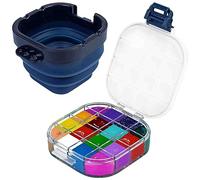 DKSooozs 1 Piece 16-Well Palette Box with Lid Include Paint Brush Basin, Perfect for Gouache Blue