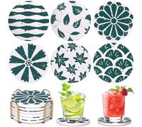 Dksyee Absorbent Coasters Set of 6 Round Ceramic Coasters for Drinks Modern Green Boho Coasters with Holder Cute Coffee Table Decor Coaster Outdoor Stone Cup Coasters Funky Cool Coasters Desk Coasters