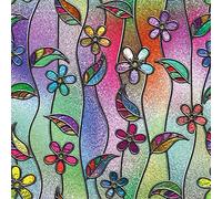 dktie 3D Window Film Privacy Vinyl Frosted Window Film No-Glue Stained Glass Window Film Removable Floral Patterned Static Cling Films for Room Decor, Bathroom, Kids Room, Bedroom, Door 44.5 X 200 CM