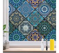 DKTIE Bathroom Window Privacy Film Decorative Films, Get Privacy While Still Letting Light Into Room, Included Tools Easy to Install, Static Cling Renter Frendly (B110-Blue, 35.4" x 78.7")