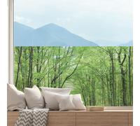dktie Green Window Film - Realistic Forest Pattern, Stained Glass, Frosted - Removable Static Cling No-Glue Films for Kitchen, Bathroom - 44.5 X 200 CM
