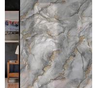 dktie Marble Pattern Privacy Window Film, Static Cling No Glue Window Marble Stained Glass Window Film Coverings Glass Decorative Sticker (Gray, 44.5x200cm)