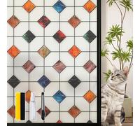 DKTIE Stained Glass Window Film Geometric Patterns, Fine Frosted Window Clings for Glass Windows, Waterproof for Bathroom Window Privacy Film Day and Night (S533, 17.7in X 118.1in)