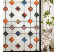 dktie Stained Glass Window Film Privacy Geometric Patterns, Fine Frosted Window Clings for Glass Windows, Waterproof for Bathroom Window Privacy Film Day and Night 44.5x200cm