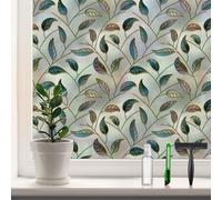 DKTIE Static Cling Decorative Window Film Vinyl Non Adhesive Privacy Film with Installation Kit, Multilayer UV Inkjet Technology, 3D Thickened Stained Film, Vintage Leaf Pattern, 17.7 x 78.7 Inches