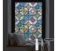 DKTIE Static Cling Decorative Window Film with Installation Tools Non Adhesive Privacy Film Stained Glass Window Film for Bathroom Shower Door Heat Cotrol Anti UV 17.7 x 78.7 Inch