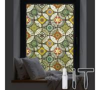 DKTIE Static Cling Decorative Window Film with Installation Tools Non Adhesive Privacy Film, Stained Glass Window Film for Bathroom Shower Door Heat Cotrol Anti UV, 17.7 x 78.7 Inch