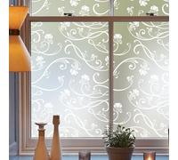 dktie Window Film Privacy Decorative Window Film White Flowers And Vines Pattern Opaque Frosted Glass Film Static Cling, No Glue, Uv Protection, Privacy Protection, Anti-glare 90x200cm