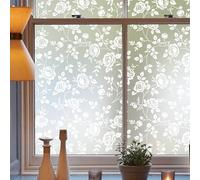 dktie Window Film Privacy Decorative Window Film White Flowers And Vines Pattern Opaque Frosted Glass Film Static Cling, No Glue, Uv Protection, Privacy Protection, Anti-glare 44.5x200cm
